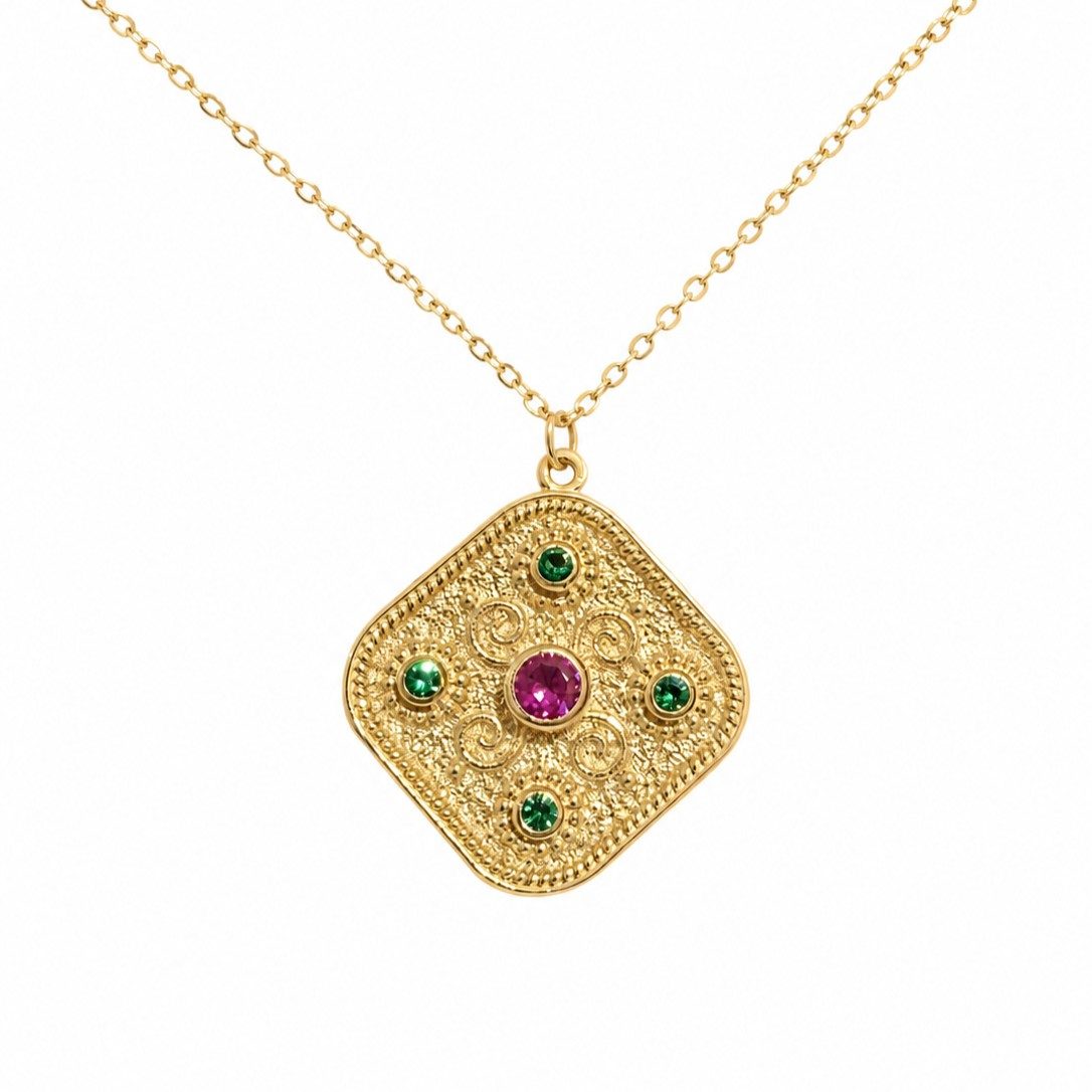 14K Gold Women Necklace with Zircon Stones