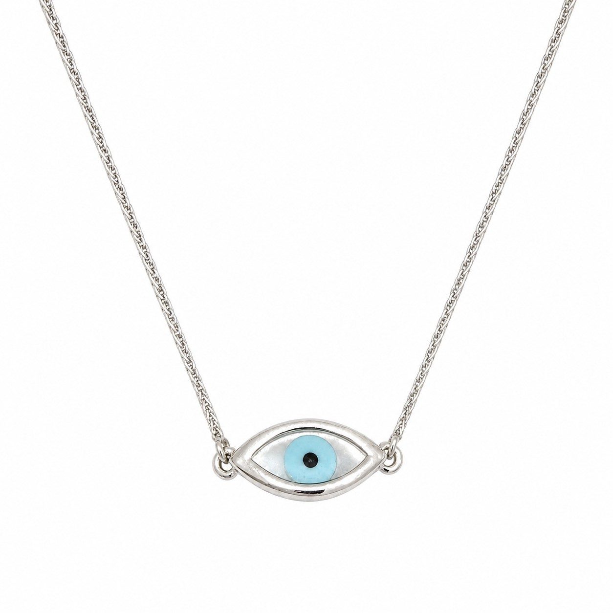 14K White Gold Evil Eye Necklace
