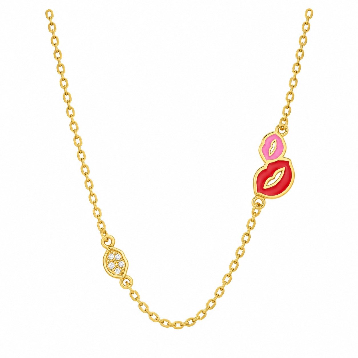14K Gold Women Necklace with Enamel