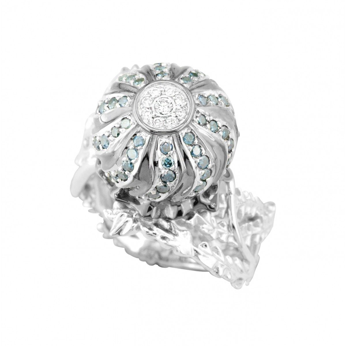 18K White Gold Women Ring with White and Blue Diamonds