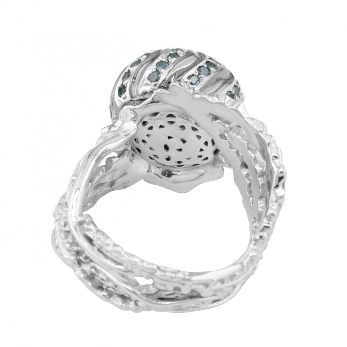 18K White Gold Women Ring with White and Blue Diamonds
