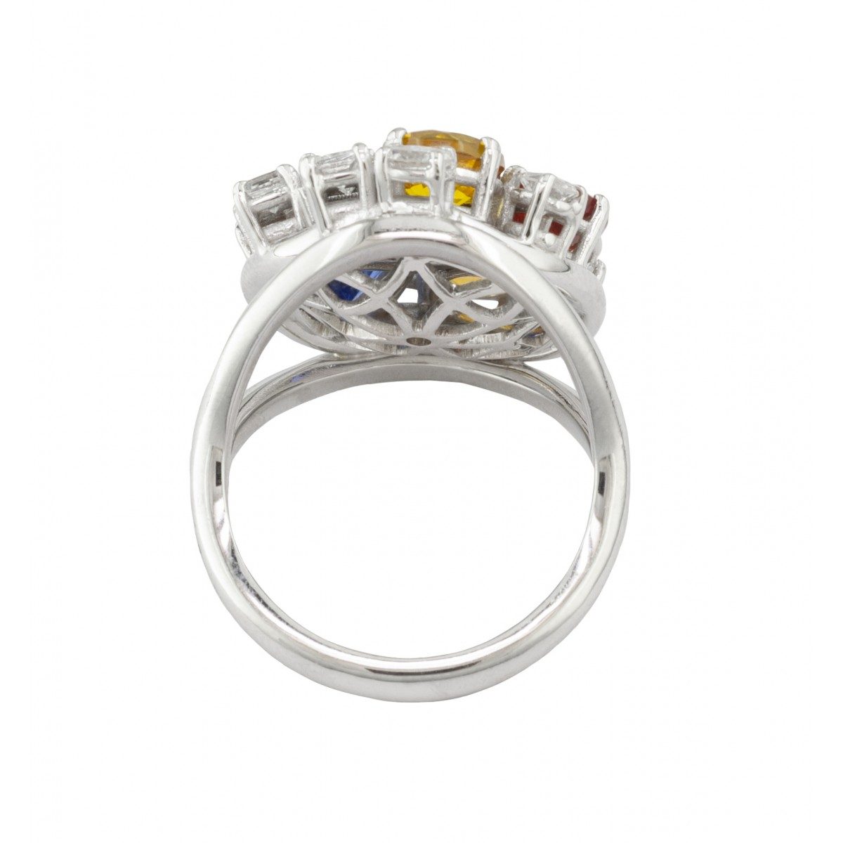 18K White Gold Women's Ring with Sapphires, Diamonds and Garnets