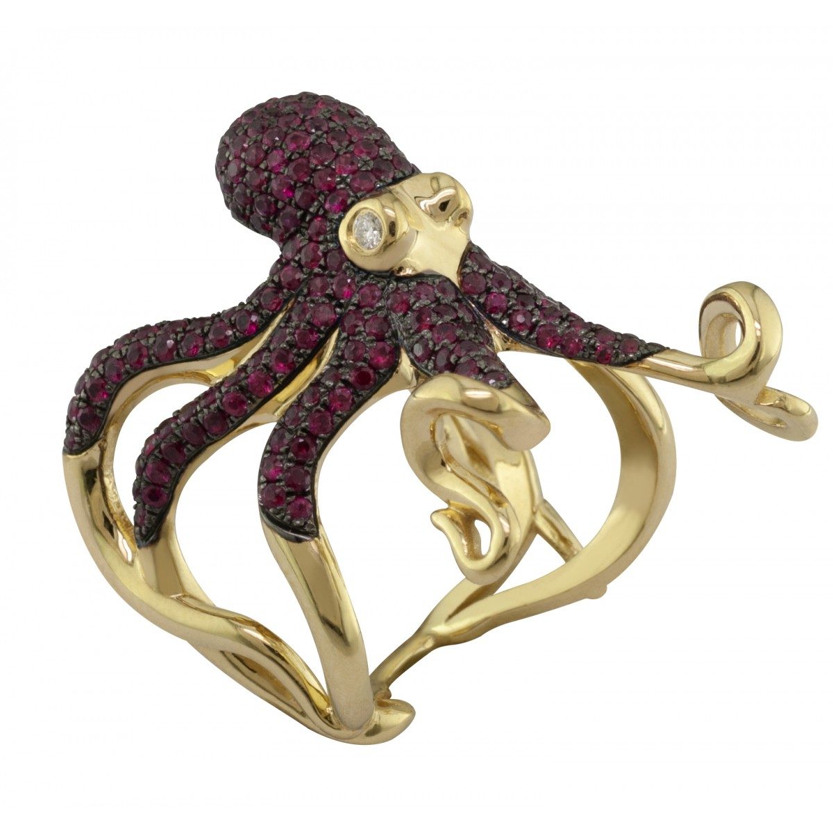 18K Yellow Gold Women Ring with Rubies and Diamonds