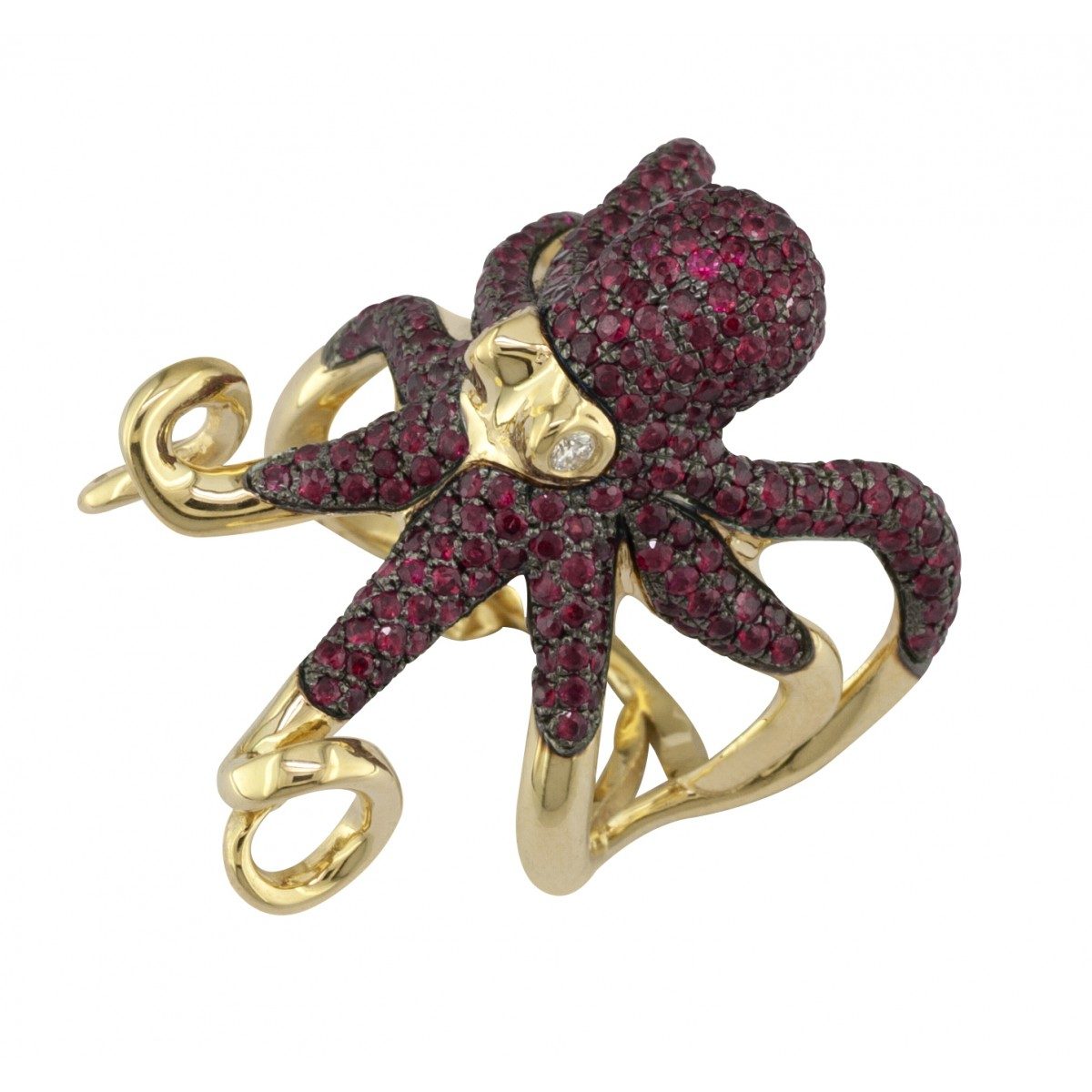 18K Yellow Gold Women Ring with Rubies and Diamonds