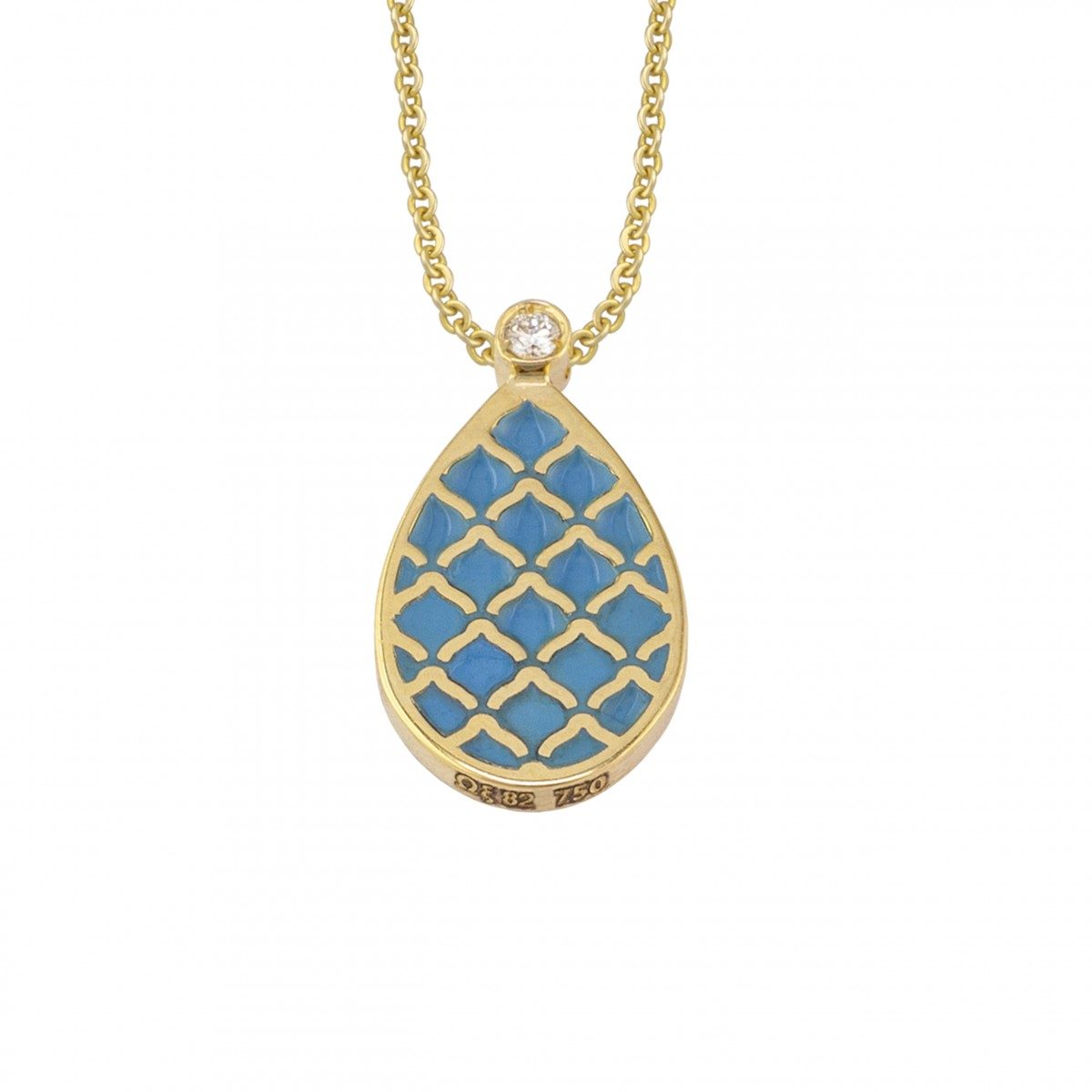 18K Gold Women Necklace with Diamonds and Enamel