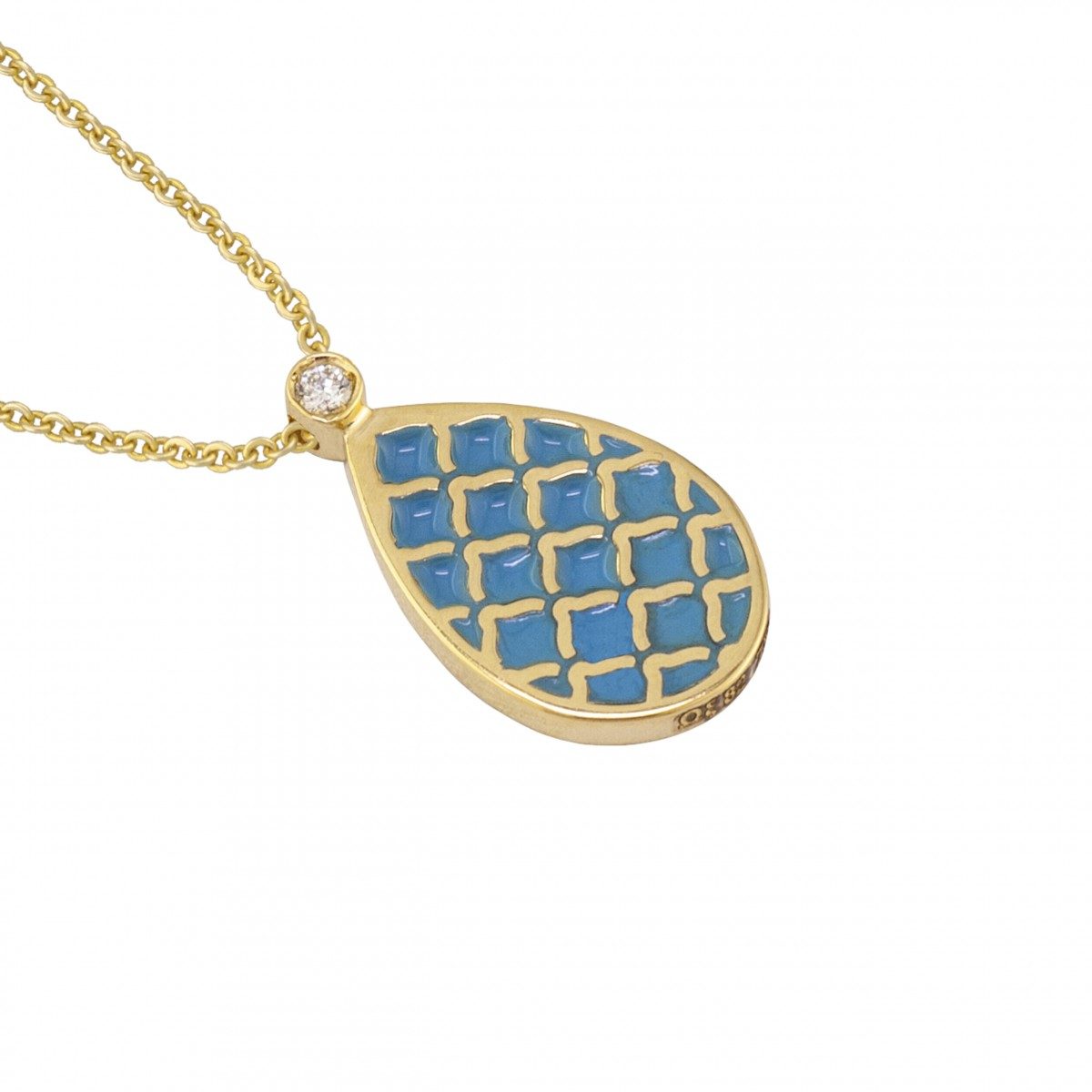 18K Gold Women Necklace with Diamonds and Enamel