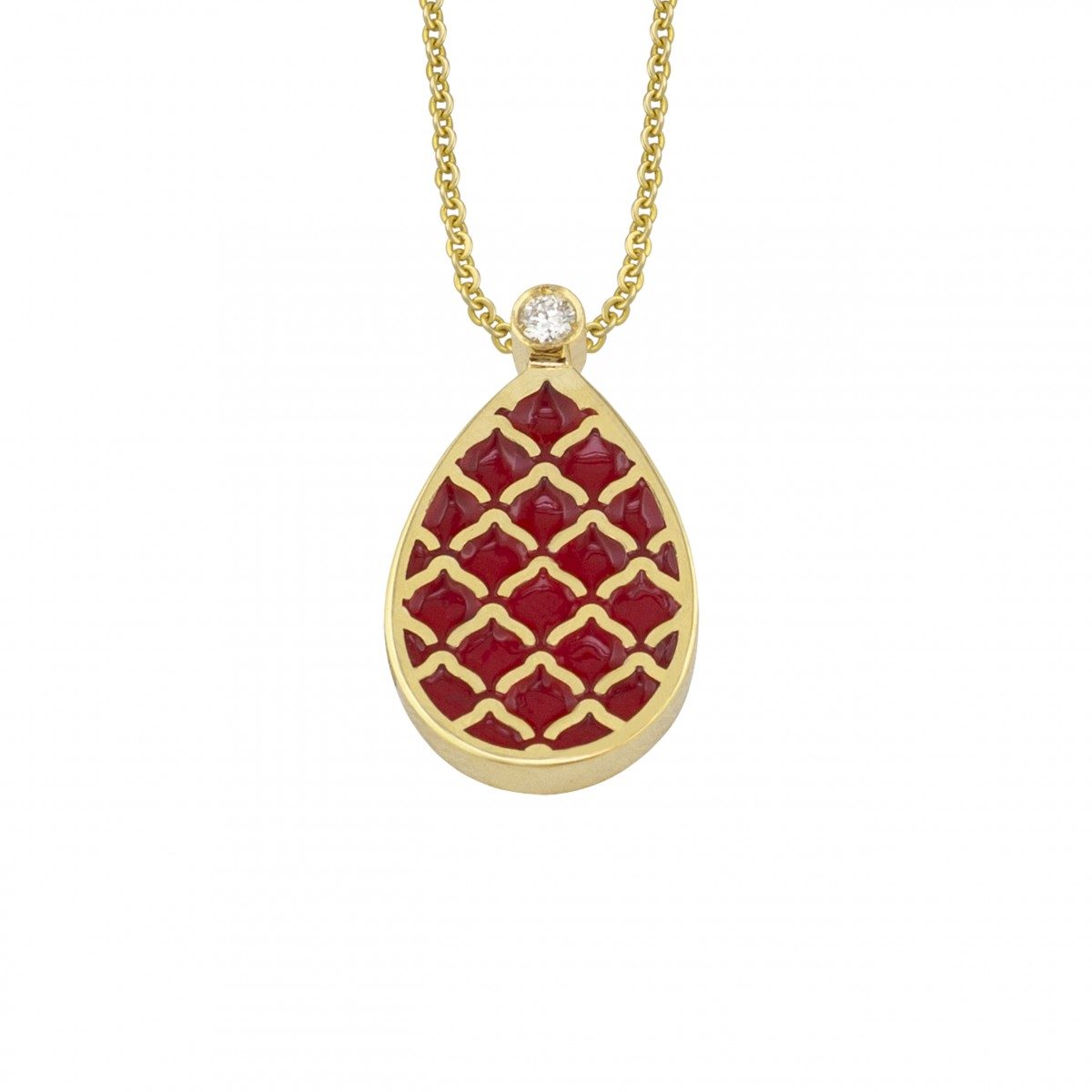18K Gold Women Necklace with Diamonds and Enamel
