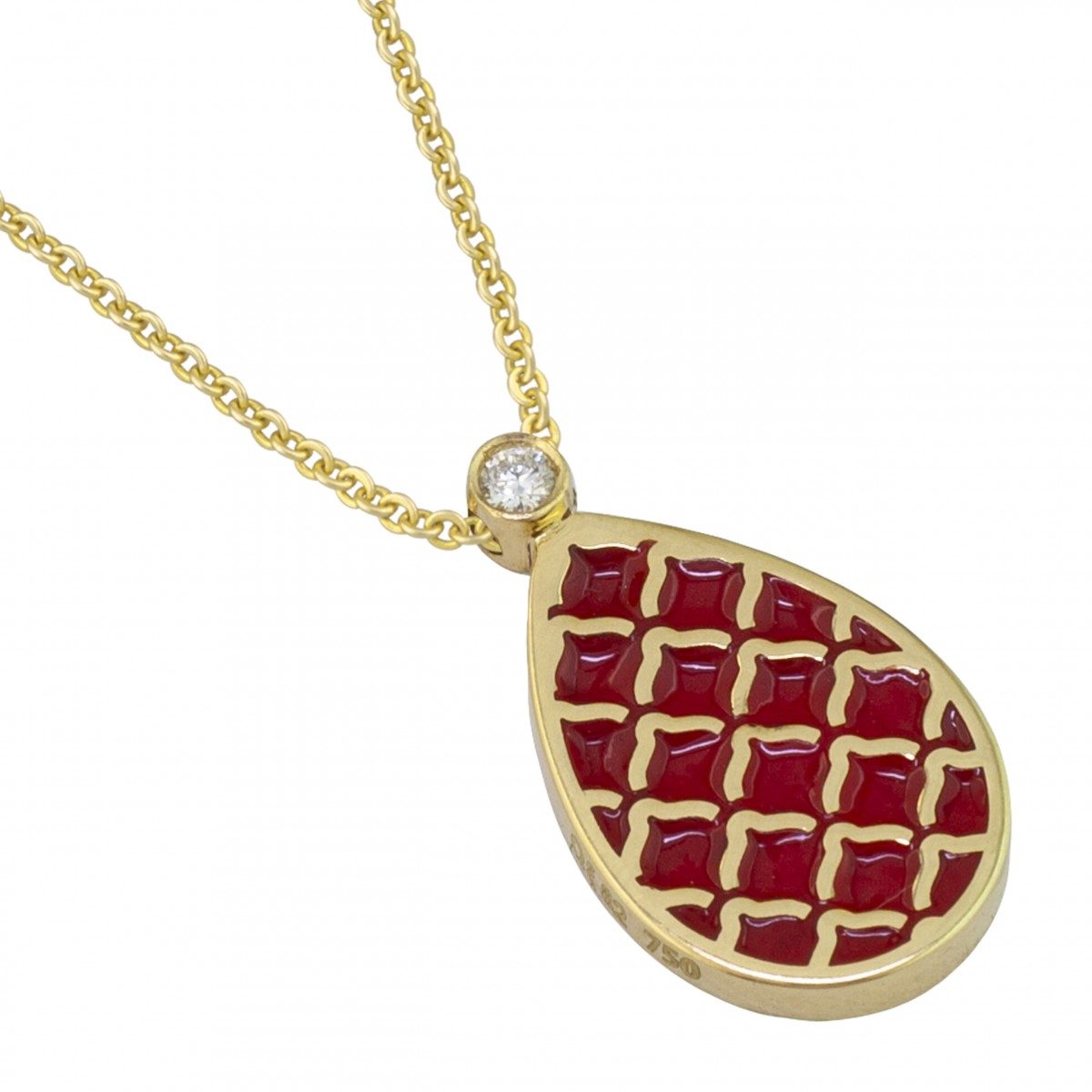 18K Gold Women Necklace with Diamonds and Enamel