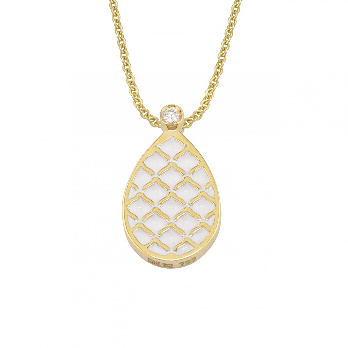 18K Gold Women Necklace with Diamonds and Enamel