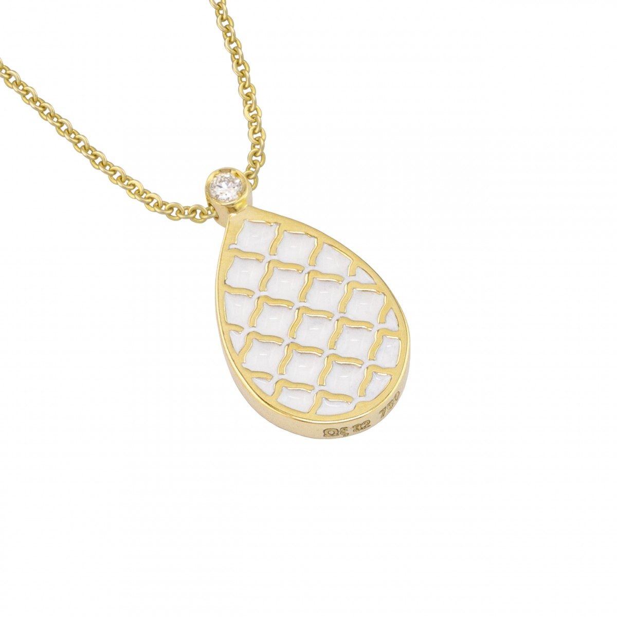18K Gold Women Necklace with Diamonds and Enamel